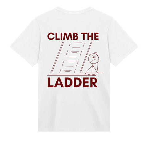 "Climb The Ladder" premium white gaming T-shirt backside