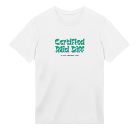 "Mid diff" premium white gaming T-shirt frontside