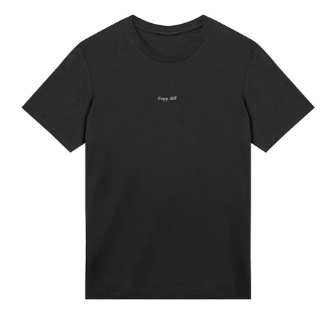 "Supp diff" premium black gaming T-shirt frontside