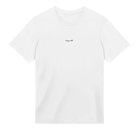 "Supp diff" premium white gaming T-shirt frontside
